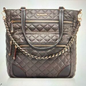 MZ Wallace large Quilted Tote in grey with Black Trim